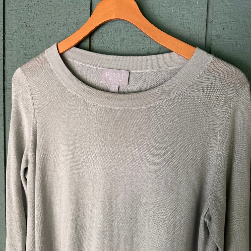 Pure Collection Mint Grey Knit Silk Linen Tunic sz2 Quiet Luxury Minimalist